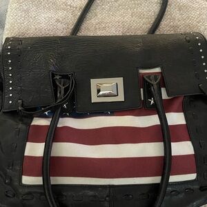 Aimee Kestenberg Black Leather Shoulder Bag with Flag Accent